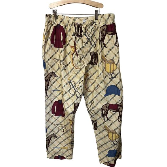 Phineas Cole Brushed Cotton Equestrian Print Pajama Set Tan Size Medium New - Picture 4 of 8